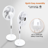 Comfort Zone 18" Smart WiFi 3-Speed Oscillating Stand Fan, Wall-Mountable, White